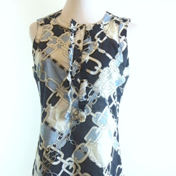 Tory Burch chain sleeveless cotton chain print ruffle Top 4 - Picture 1 of 4